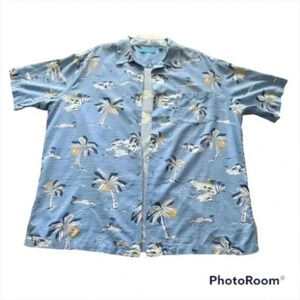 Tori Richard Hawaiian mens XL silk cotton blue tropical short sleeve shi…